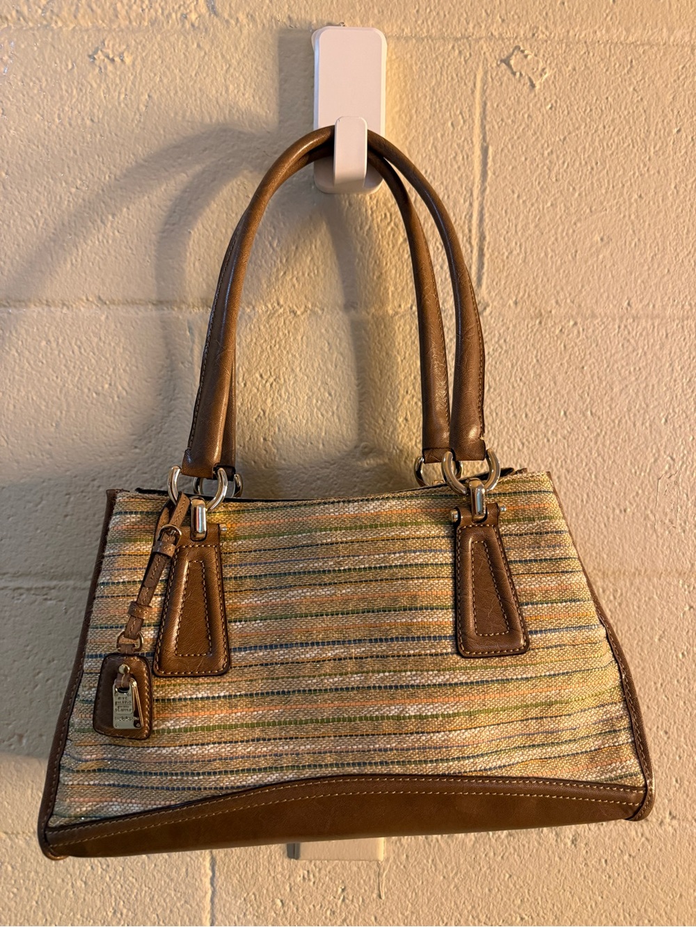 Liz Claiborne Multicolor Striped Tote with Brown Trim